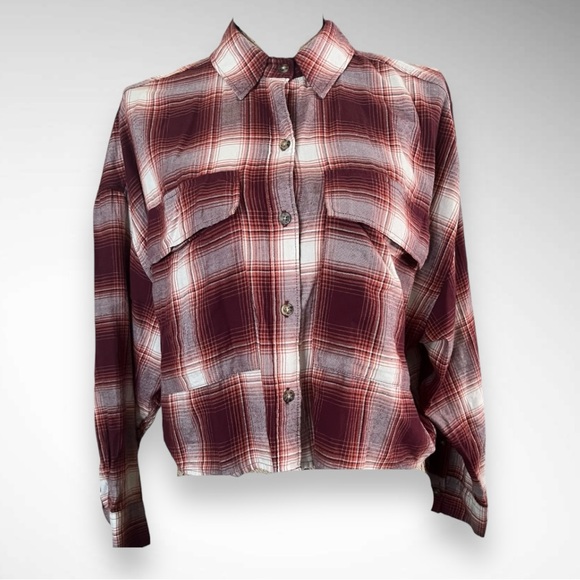 ABERCROMBIE & FITCH Women's Long Sleeve Boxy Cropped Flannel‎ Shirt Small | EUC - Picture 1 of 8